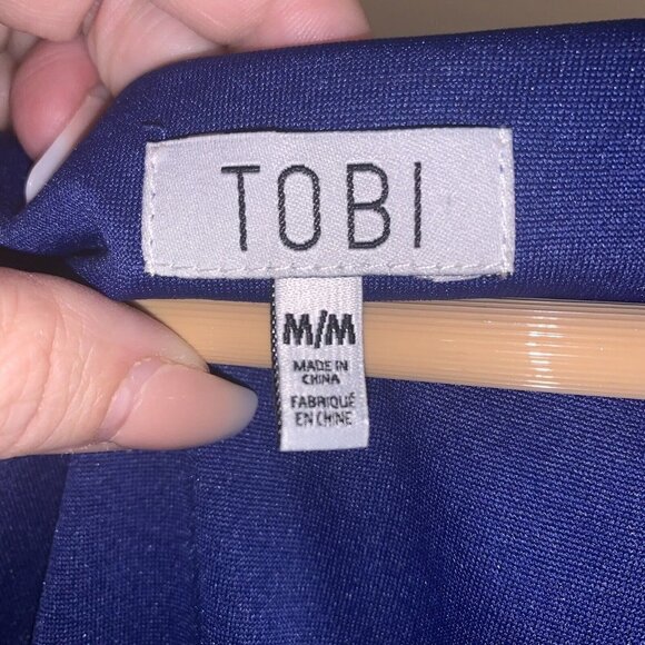 Tobi Cobalt Blue Exposed Long Sleeve Tunic Sheath V-Neck Mini Dress Medium - Picture 7 of 9